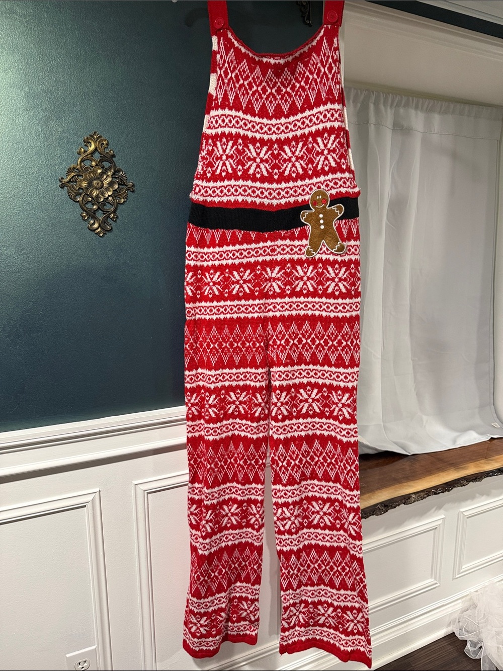 Red Knit Christmas Jumpsuit Overalls